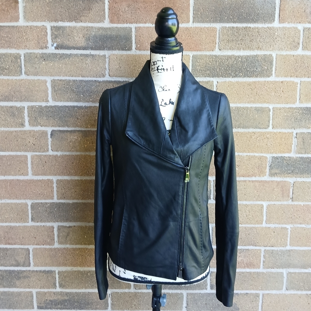 Vince Black Leather Moto Jacket Asymmetrical Zipper NWT